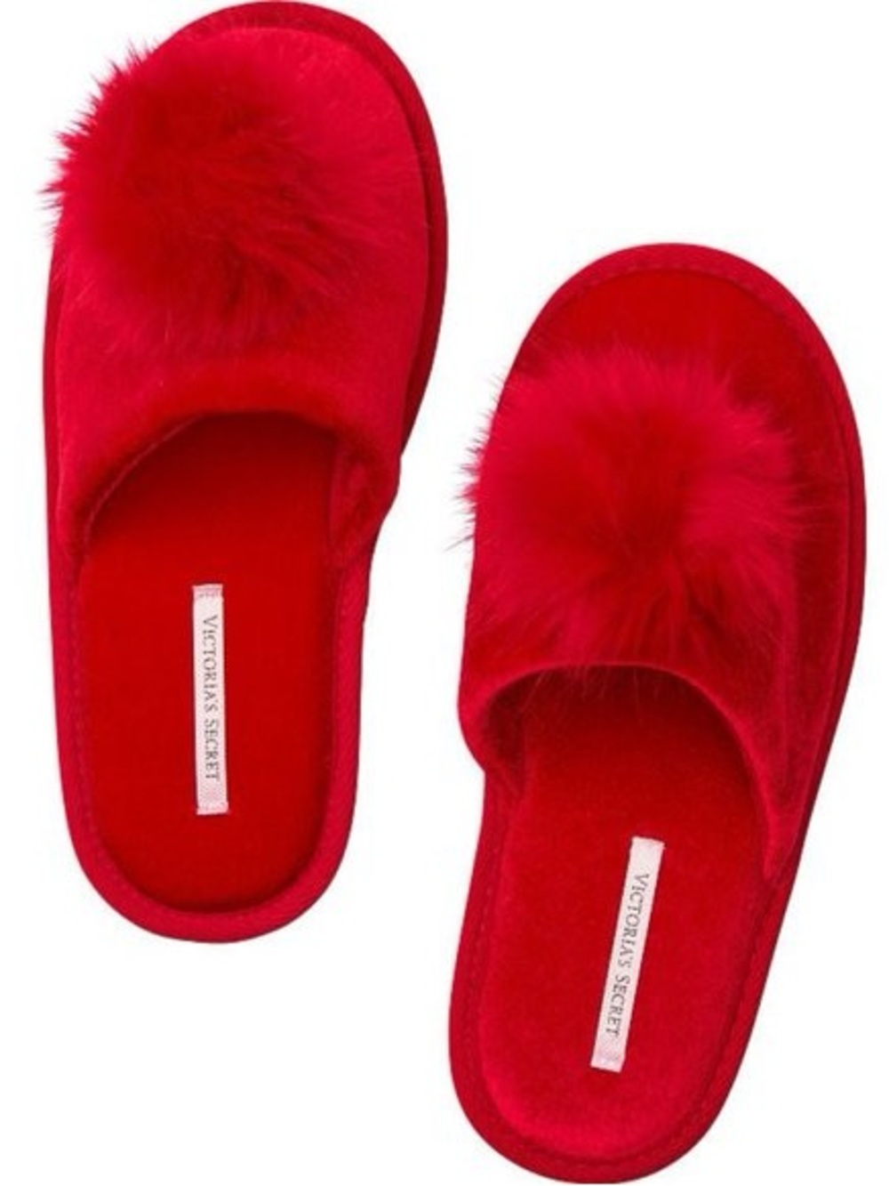 Victoria's Secret Bright Red Plush Pom Slide Women’s Slippers✨
